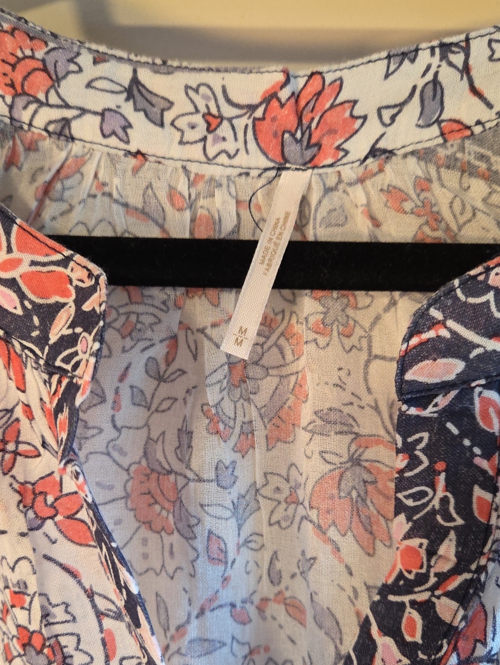 Free People Boho Floral Stripe Tunic Dress in Blue & Coral - Picture 2 of 7